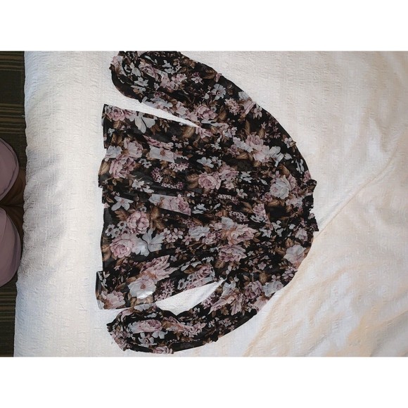 $110 OPT Shirt Blouse Women Med. Chiffon Tier Black Pink Floral Ladies Designer - Picture 9 of 16